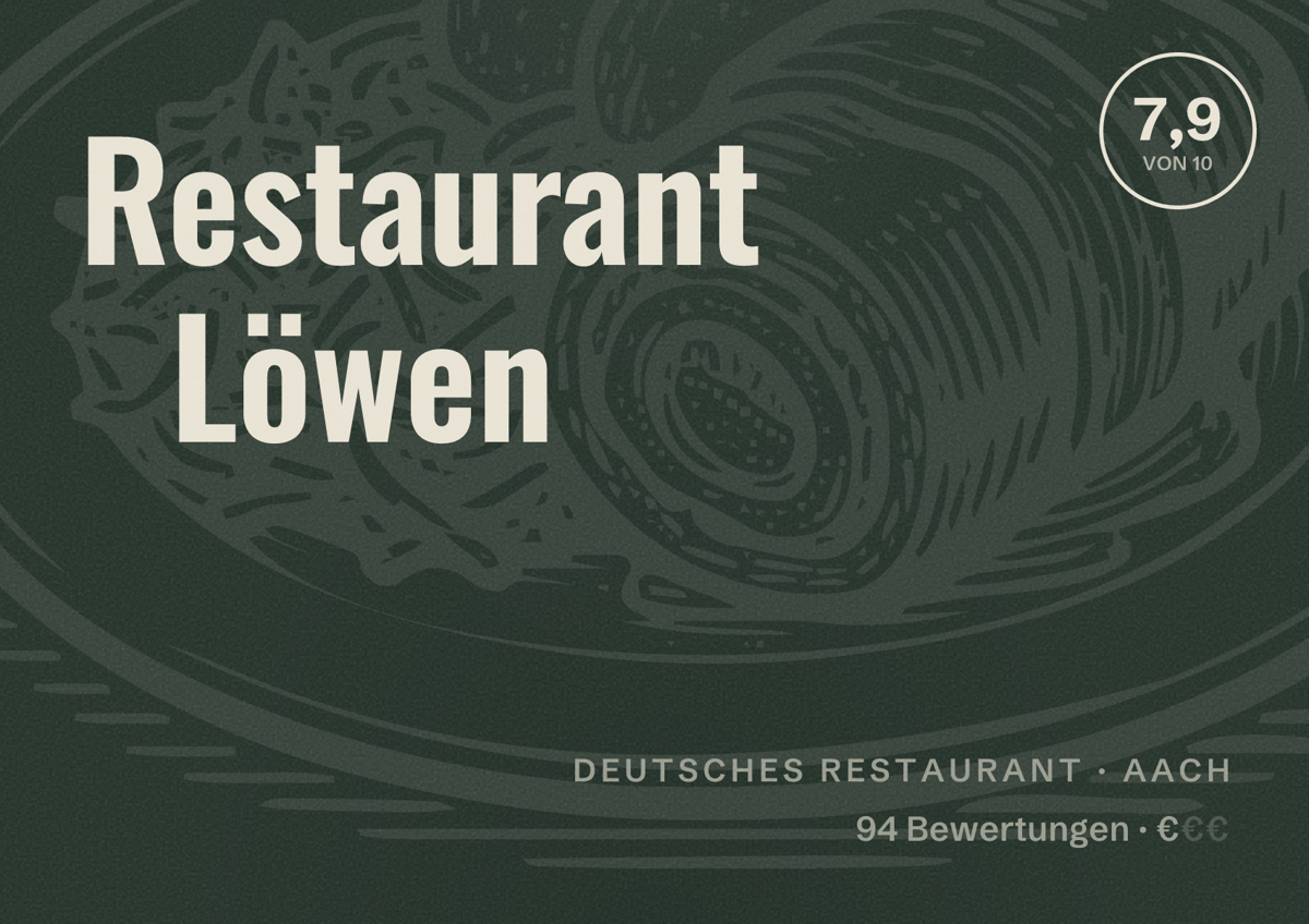 Illustriertes Poster von Restaurant Löwen, Deutsches Restaurant in Aach: Bewertung 7,9 von 10 aus 94 Bewertungen, Preisniveau €