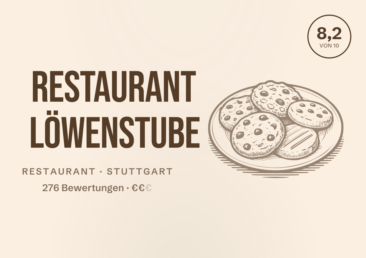Illustriertes Poster von Restaurant Löwenstube, Restaurant in Stuttgart: Bewertung 8,2 von 10 aus 276 Bewertungen, Preisniveau €€