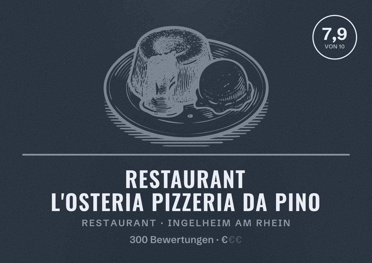 Illustriertes Poster von Restaurant L'Osteria Pizzeria Da Pino, Restaurant in Ingelheim am Rhein: Bewertung 7,9 von 10 aus 300 Bewertungen, Preisniveau €