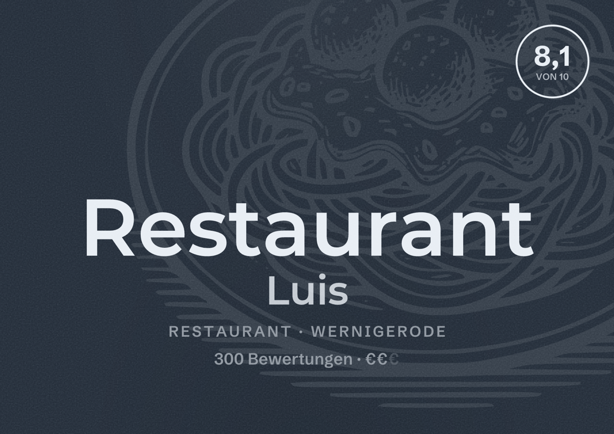 Illustriertes Poster von Restaurant Luis, Restaurant in Wernigerode: Bewertung 8,1 von 10 aus 300 Bewertungen, Preisniveau €€