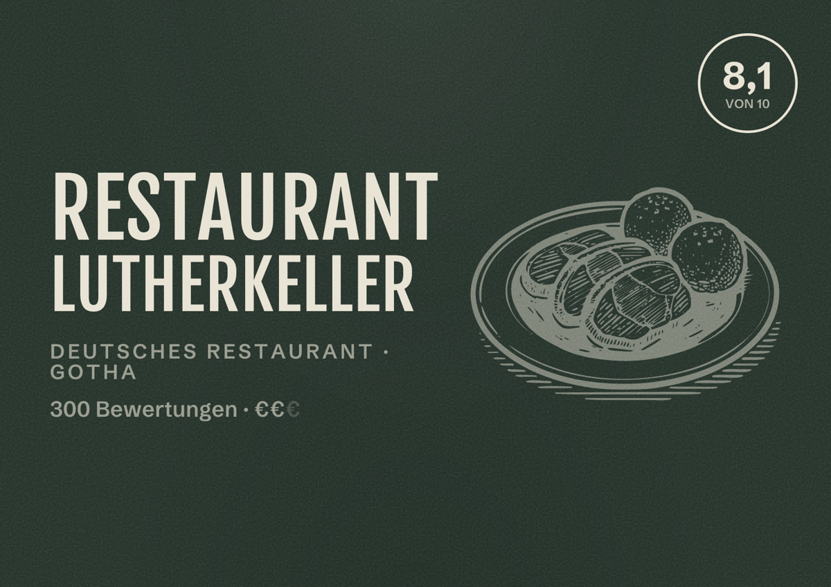 Illustriertes Poster von Restaurant Lutherkeller, Deutsches Restaurant in Gotha: Bewertung 8,1 von 10 aus 300 Bewertungen, Preisniveau €€