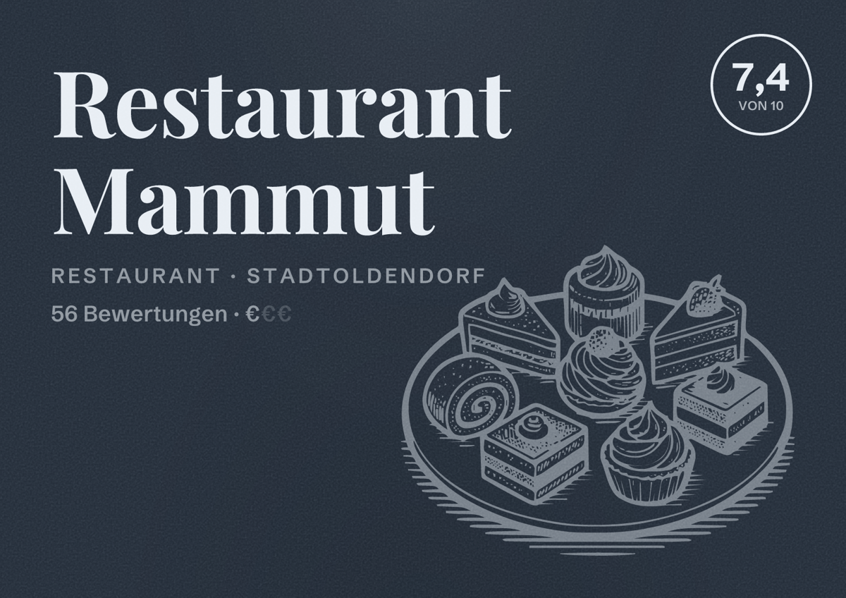 Illustriertes Poster von Restaurant Mammut, Restaurant in Stadtoldendorf: Bewertung 7,4 von 10 aus 56 Bewertungen, Preisniveau €