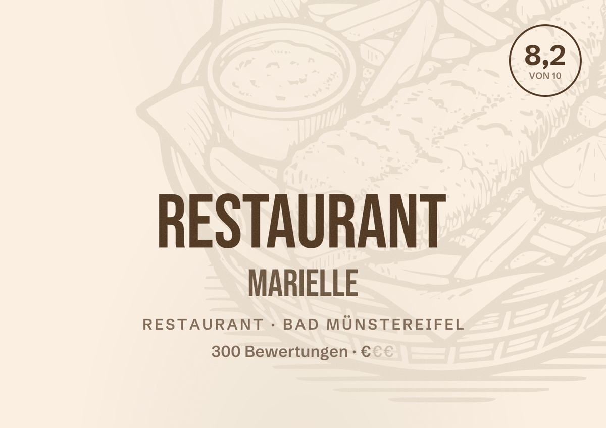 Illustriertes Poster von Restaurant Marielle, Restaurant in Bad Münstereifel: Bewertung 8,2 von 10 aus 300 Bewertungen, Preisniveau €