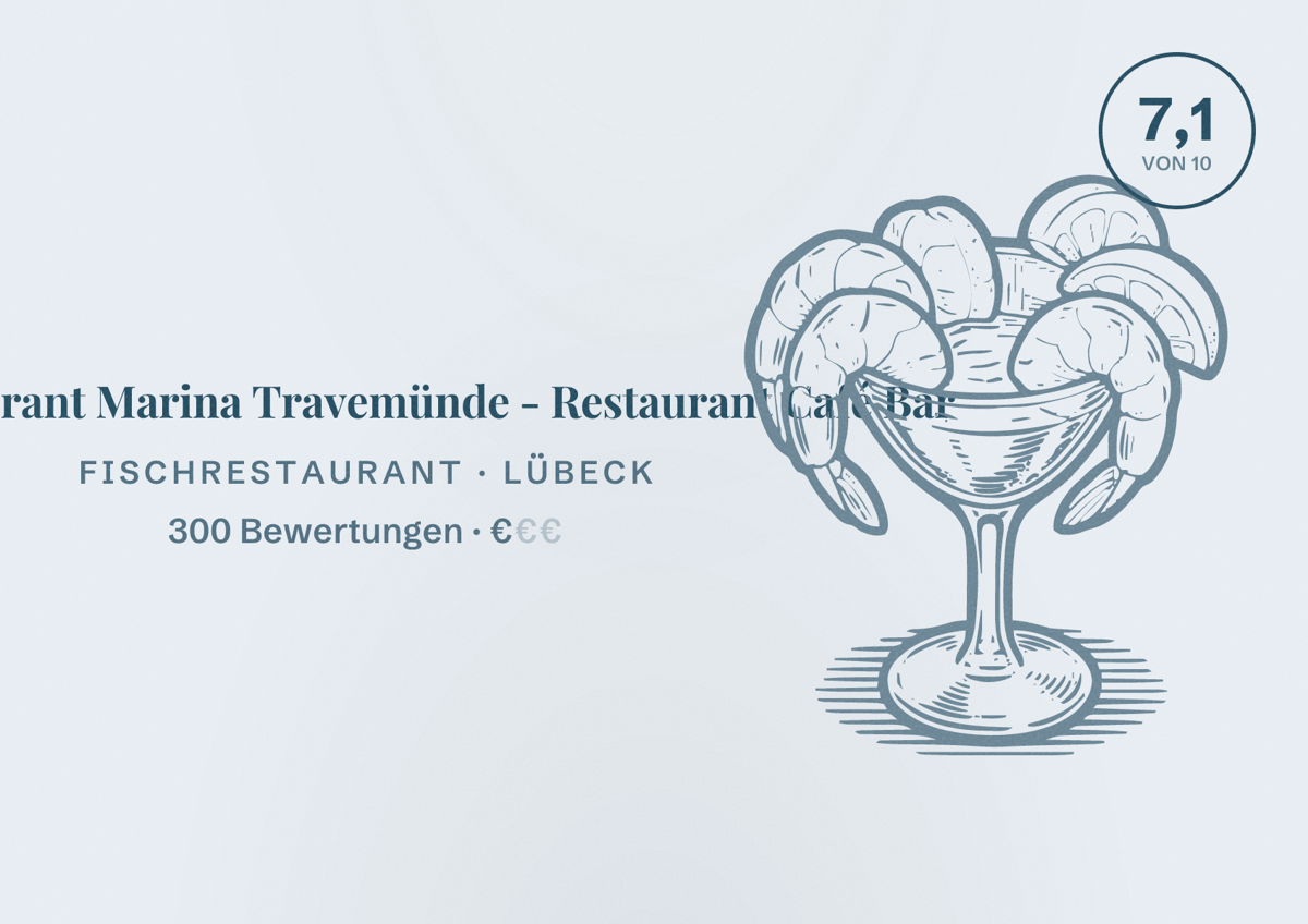 Illustriertes Poster von Restaurant Marina Travemünde - Restaurant Café Bar, Fischrestaurant in Lübeck: Bewertung 7,1 von 10 aus 300 Bewertungen, Preisniveau €