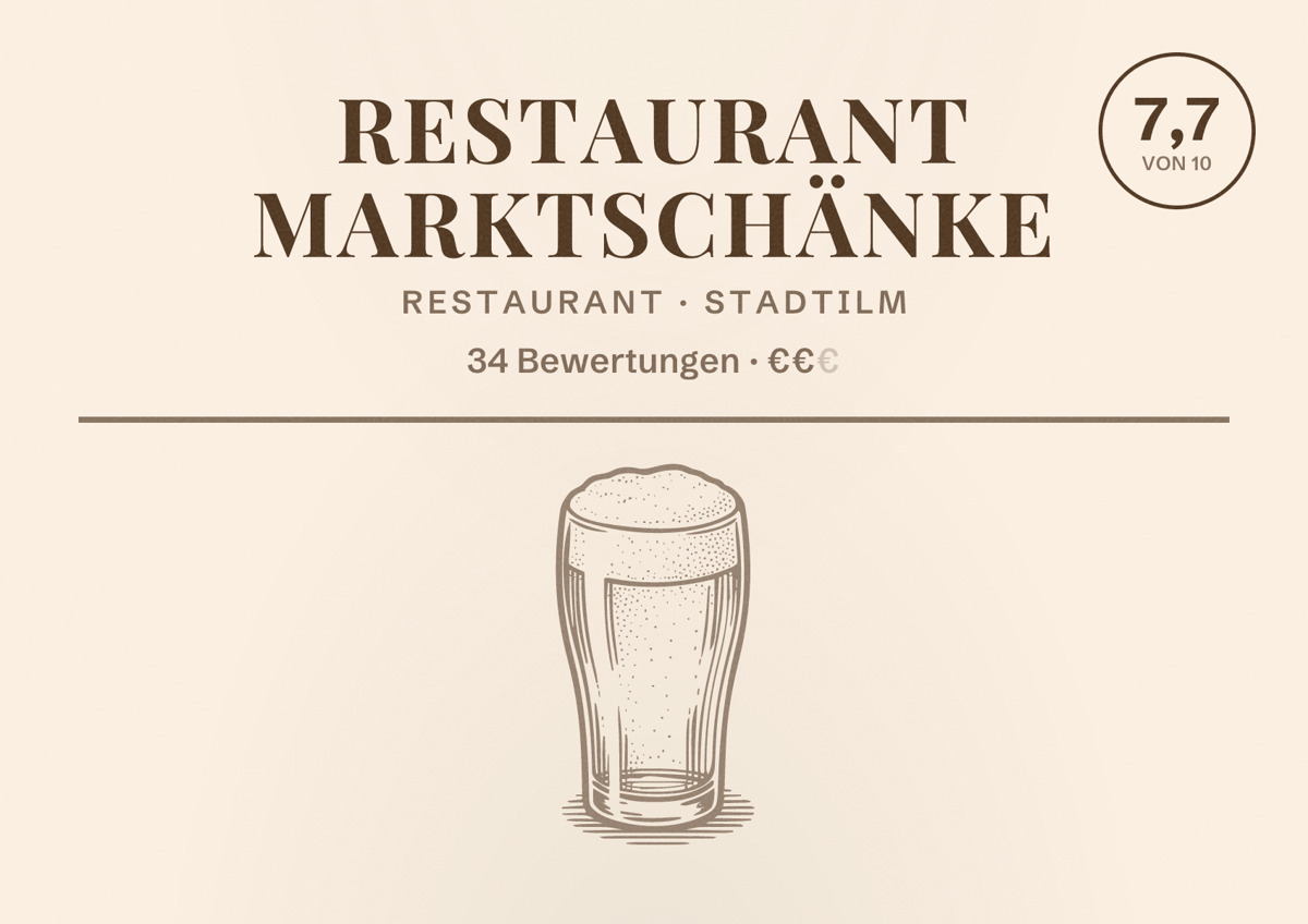 Illustriertes Poster von Restaurant Marktschänke, Restaurant in Stadtilm: Bewertung 7,7 von 10 aus 34 Bewertungen, Preisniveau €€
