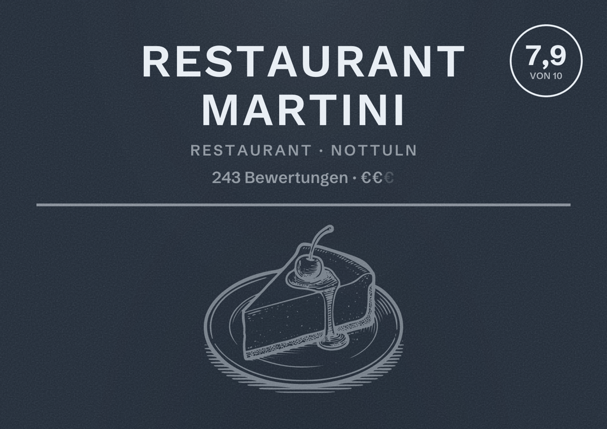 Illustriertes Poster von Restaurant Martini, Restaurant in Nottuln: Bewertung 7,9 von 10 aus 243 Bewertungen, Preisniveau €€