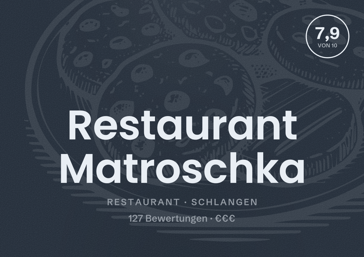 Illustriertes Poster von Restaurant Matroschka, Restaurant in Schlangen: Bewertung 7,9 von 10 aus 127 Bewertungen, Preisniveau €€€