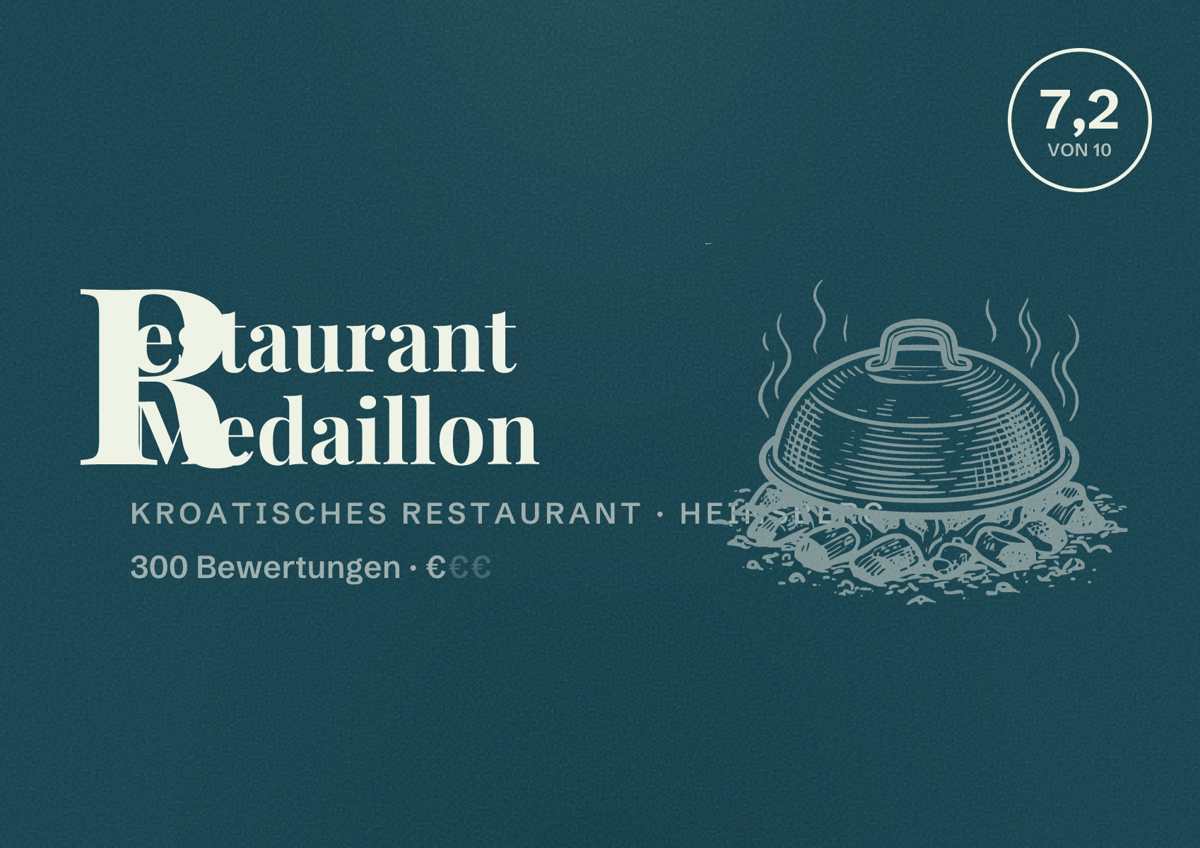 Illustriertes Poster von Restaurant Medaillon, Kroatisches Restaurant in Heinsberg: Bewertung 7,2 von 10 aus 300 Bewertungen, Preisniveau €