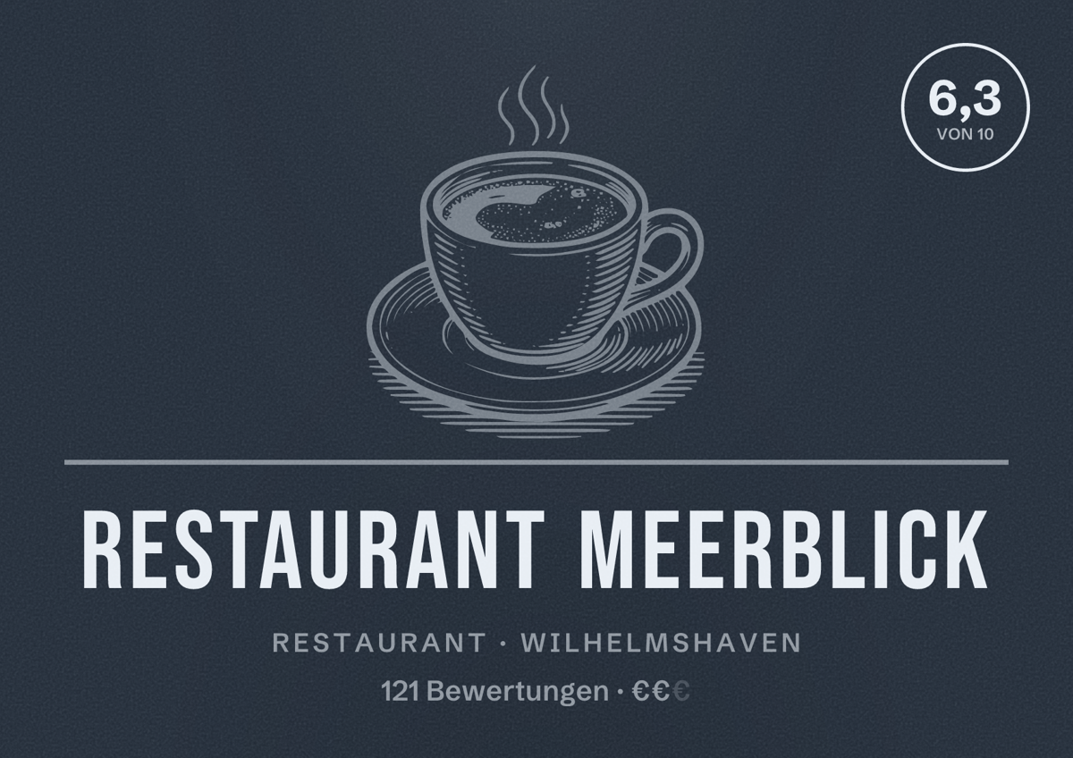 Illustriertes Poster von Restaurant Meerblick, Restaurant in Wilhelmshaven: Bewertung 6,3 von 10 aus 121 Bewertungen, Preisniveau €€