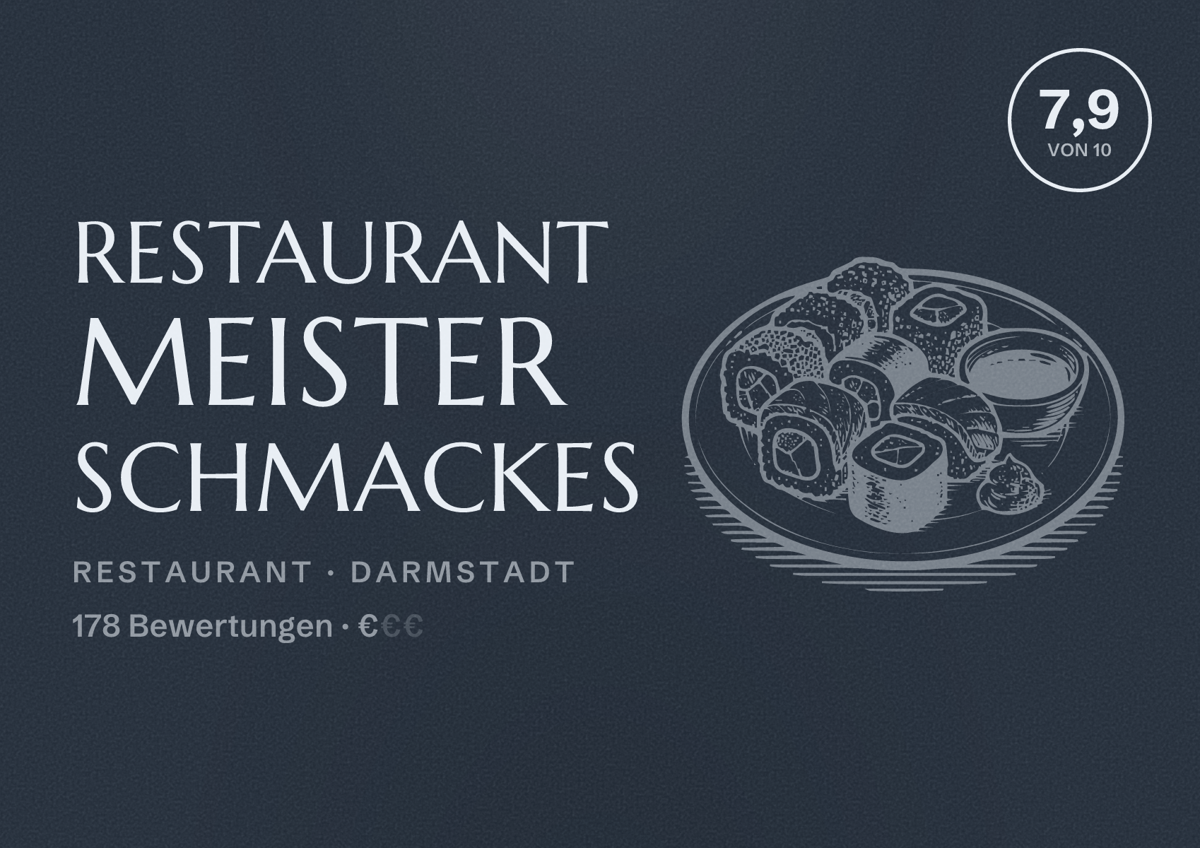 Illustriertes Poster von Restaurant Meister Schmackes, Restaurant in Darmstadt: Bewertung 7,9 von 10 aus 178 Bewertungen, Preisniveau €