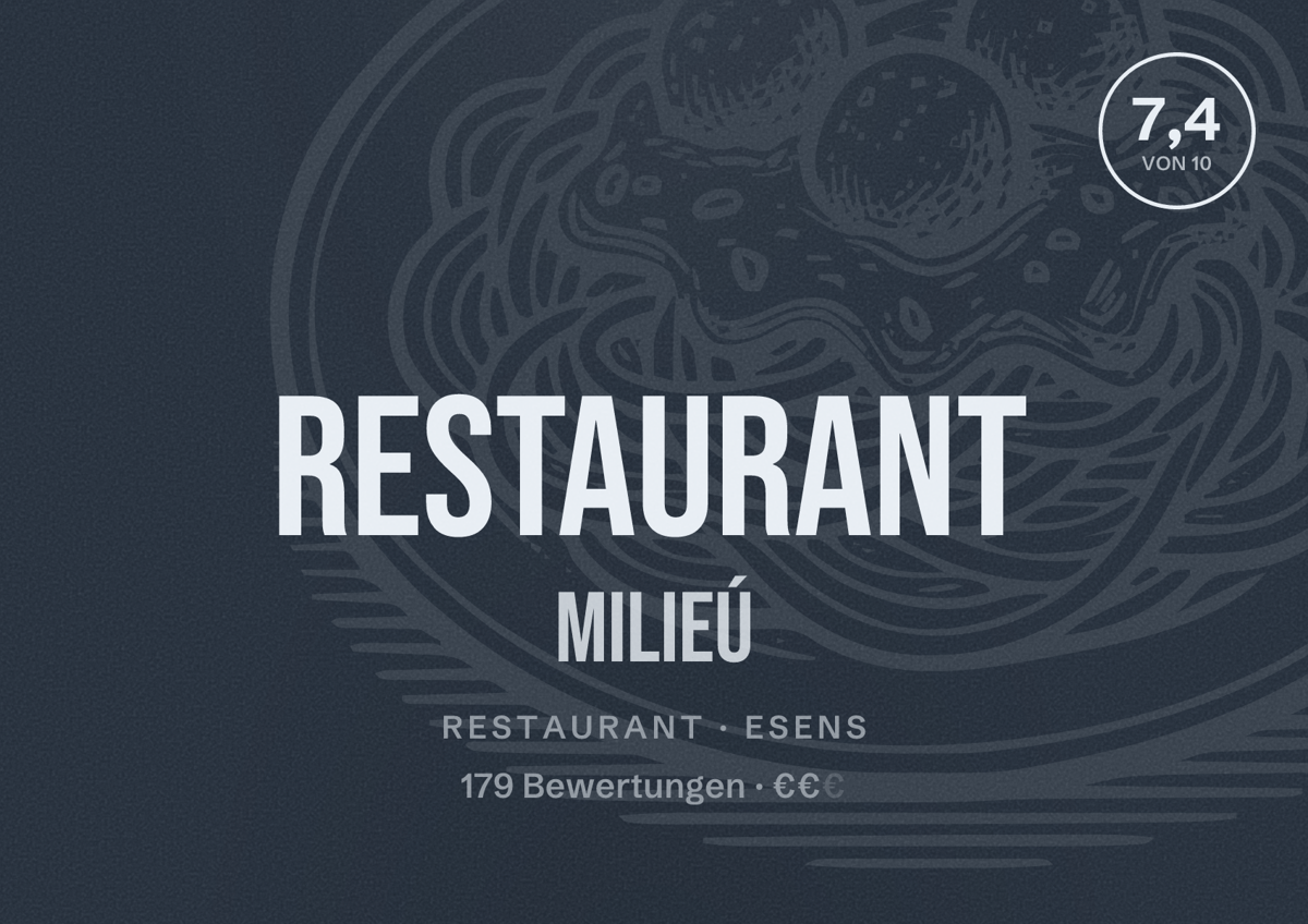 Illustriertes Poster von Restaurant Milieú, Restaurant in Esens: Bewertung 7,4 von 10 aus 179 Bewertungen, Preisniveau €€