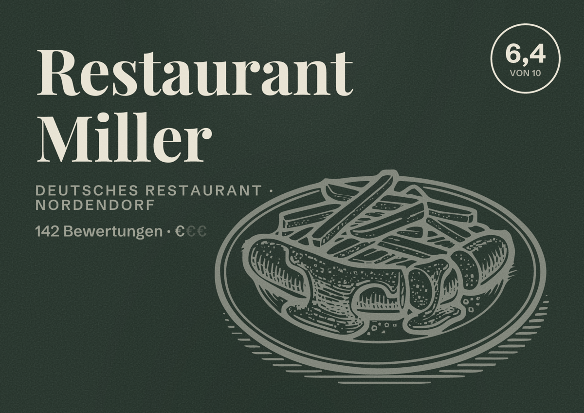 Illustriertes Poster von Restaurant Miller, Deutsches Restaurant in Nordendorf: Bewertung 6,4 von 10 aus 142 Bewertungen, Preisniveau €