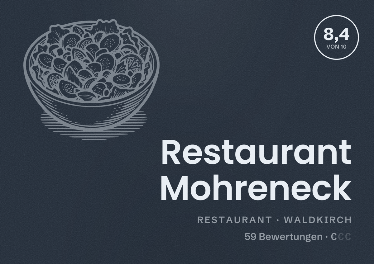 Illustriertes Poster von Restaurant Mohreneck, Restaurant in Waldkirch: Bewertung 8,4 von 10 aus 59 Bewertungen, Preisniveau €