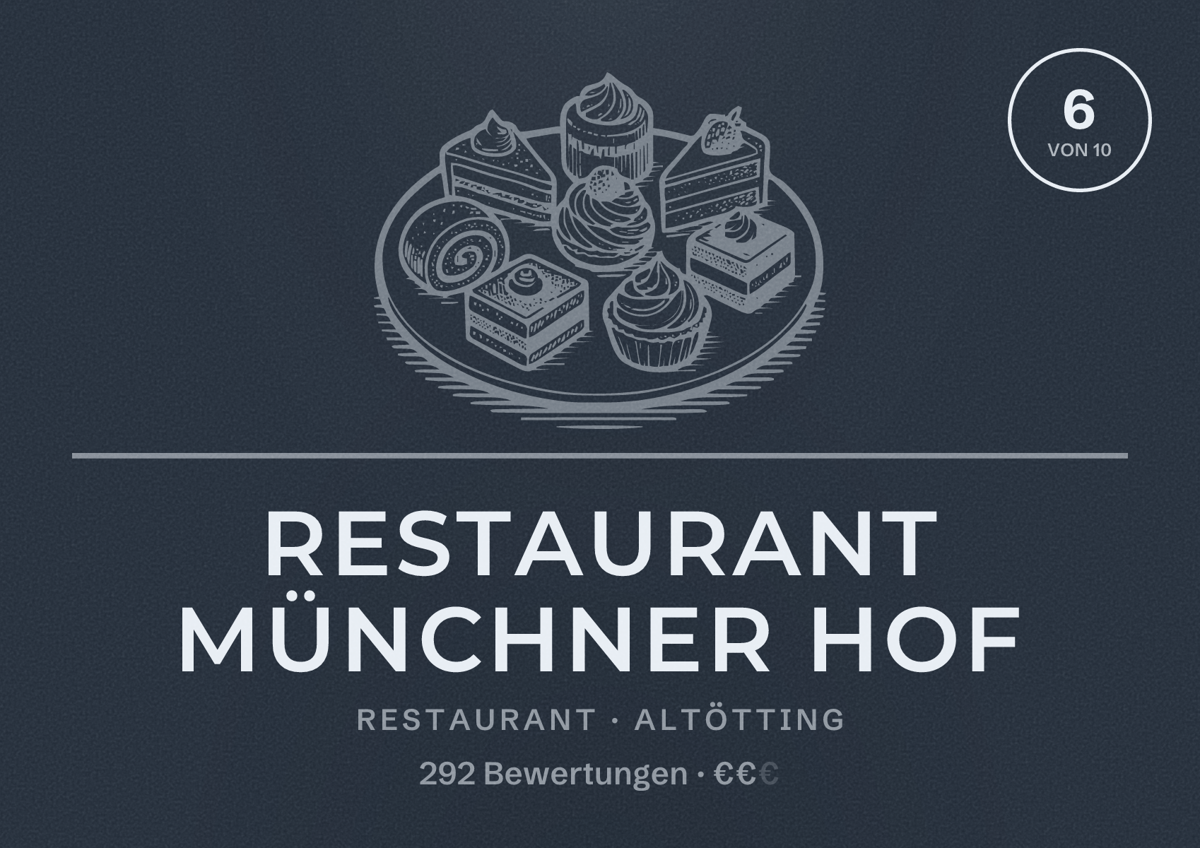 Illustriertes Poster von Restaurant Münchner Hof, Restaurant in Altötting: Bewertung 6 von 10 aus 292 Bewertungen, Preisniveau €€