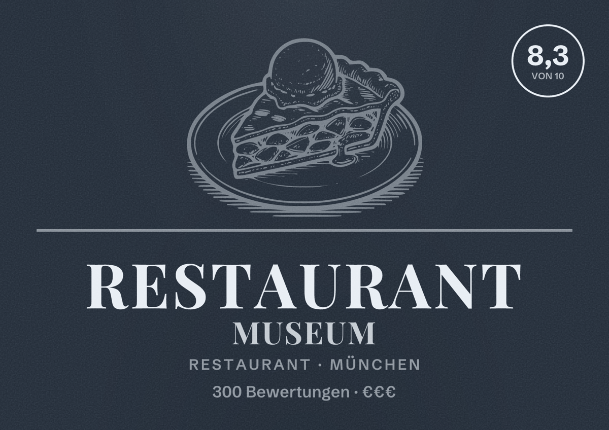 Illustriertes Poster von Restaurant Museum, Restaurant in München: Bewertung 8,3 von 10 aus 300 Bewertungen, Preisniveau €€€