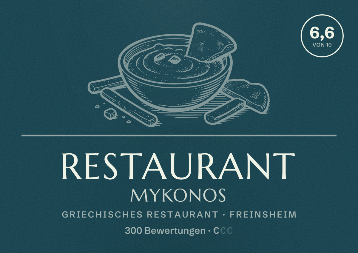 Illustriertes Poster von Restaurant Mykonos, Griechisches Restaurant in Freinsheim: Bewertung 6,6 von 10 aus 300 Bewertungen, Preisniveau €