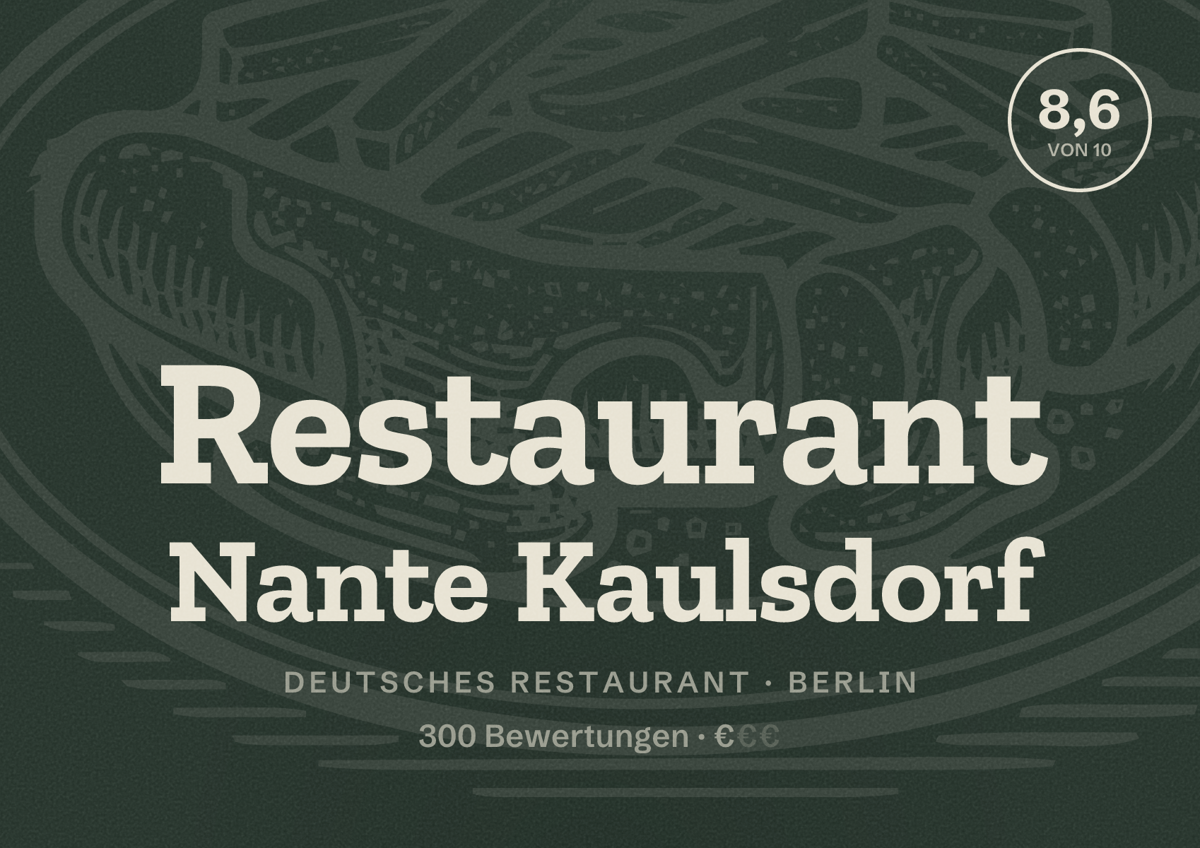 Illustriertes Poster von Restaurant Nante Kaulsdorf, Deutsches Restaurant in Berlin: Bewertung 8,6 von 10 aus 300 Bewertungen, Preisniveau €