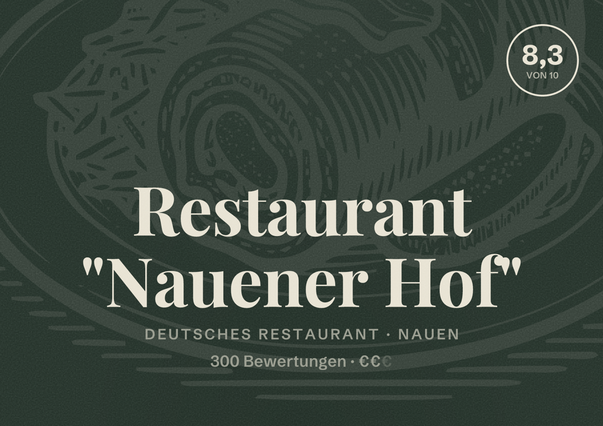 Illustriertes Poster von Restaurant "Nauener Hof", Deutsches Restaurant in Nauen: Bewertung 8,3 von 10 aus 300 Bewertungen, Preisniveau €€