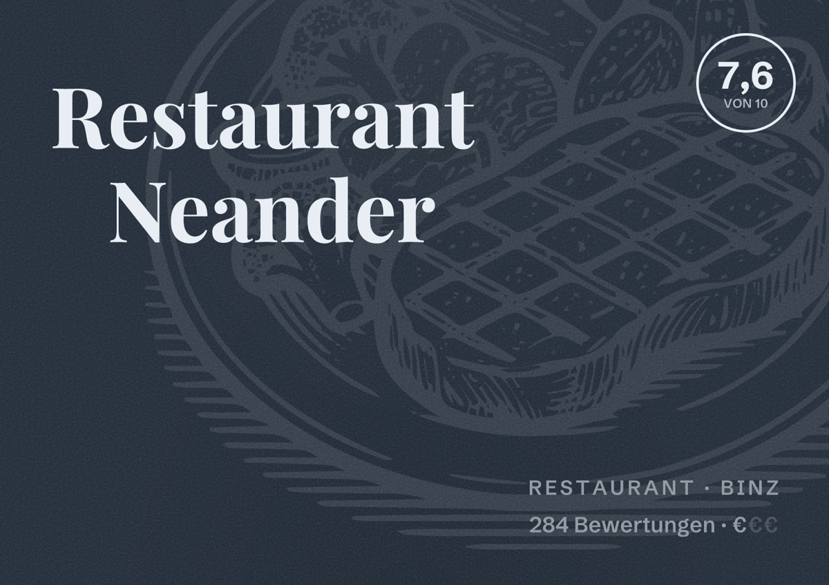 Illustriertes Poster von Restaurant Neander, Restaurant in Binz: Bewertung 7,6 von 10 aus 284 Bewertungen, Preisniveau €