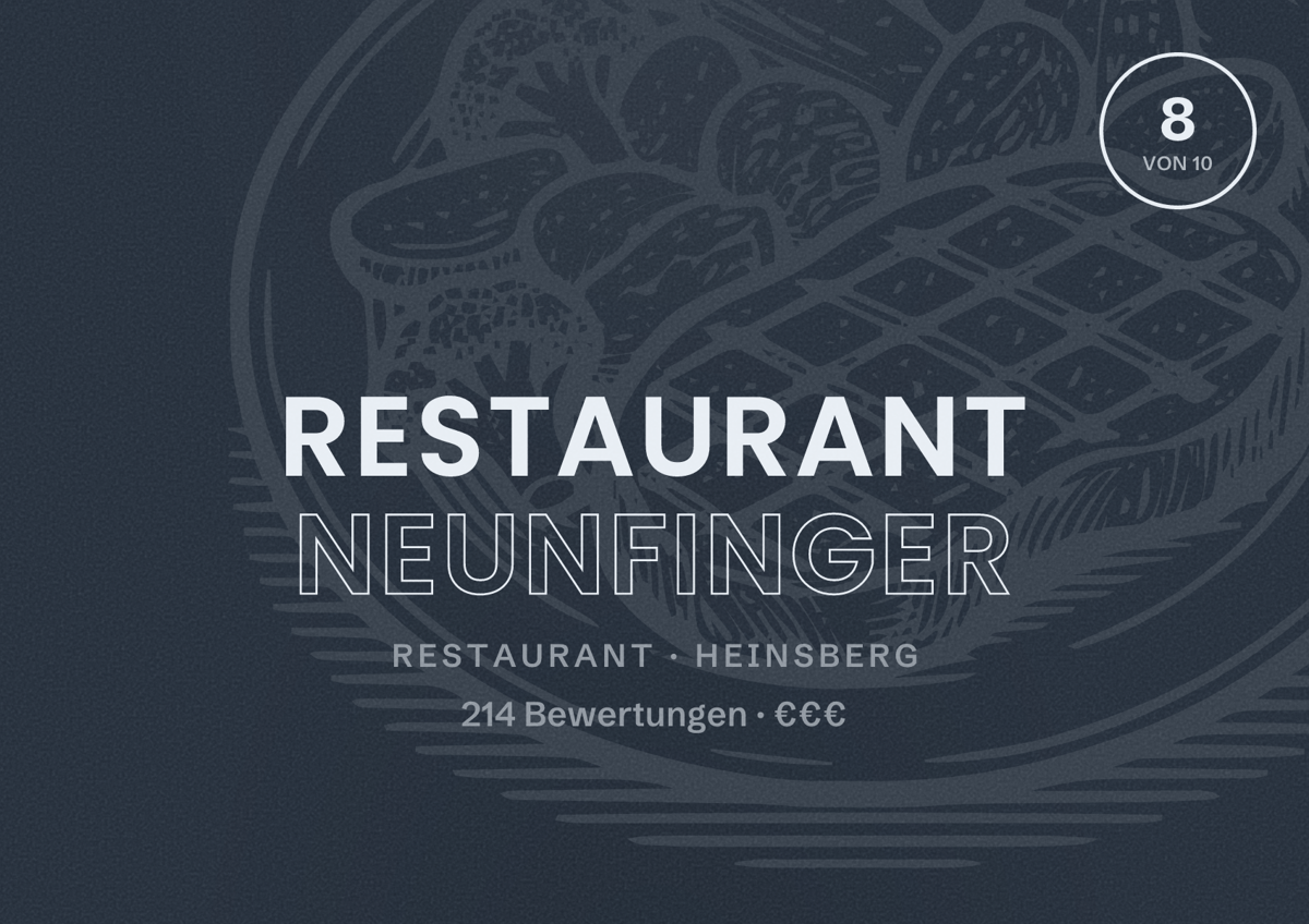 Illustriertes Poster von Restaurant Neunfinger, Restaurant in Heinsberg: Bewertung 8 von 10 aus 214 Bewertungen, Preisniveau €€€