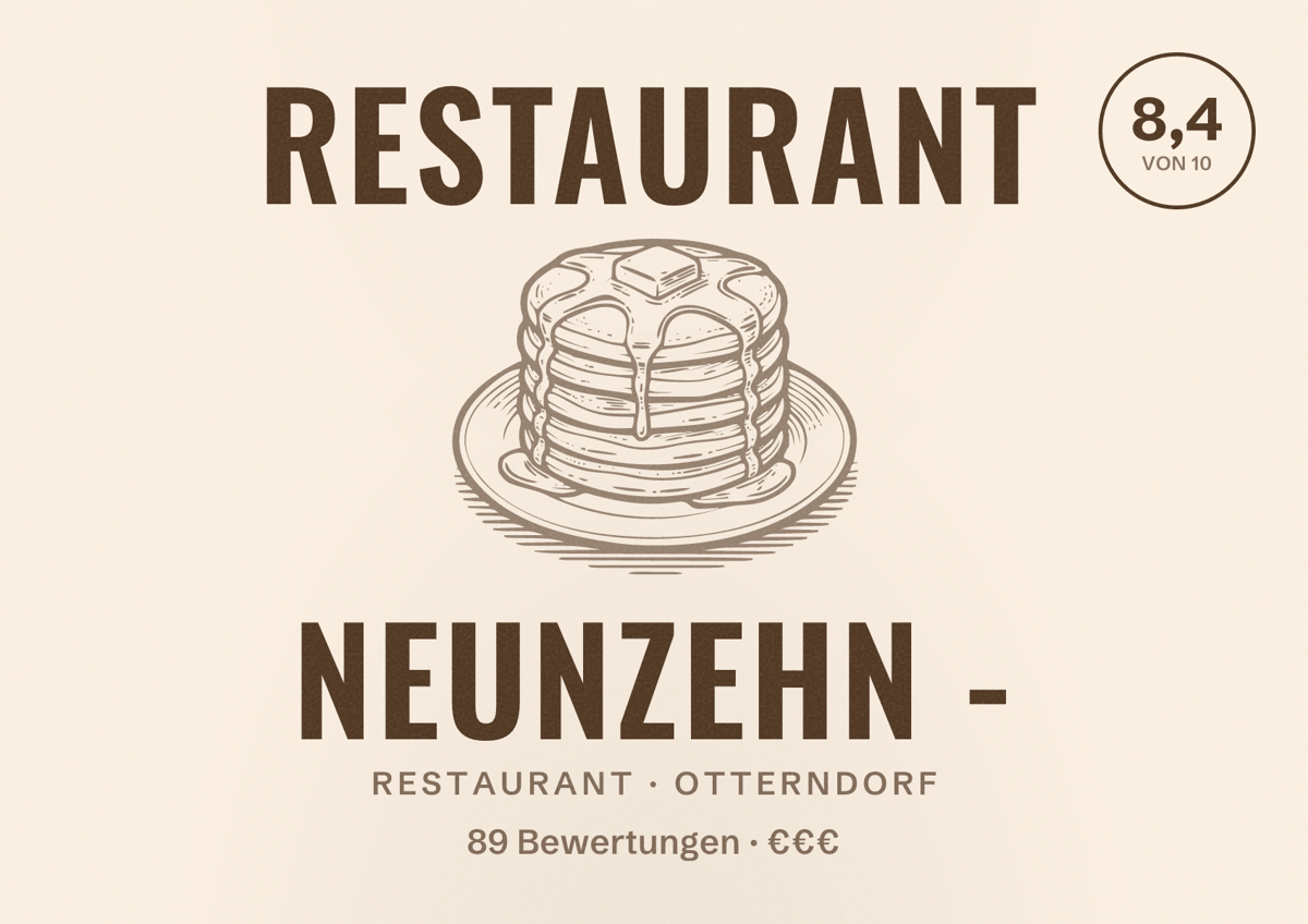 Illustriertes Poster von Restaurant Neunzehn -, Restaurant in Otterndorf: Bewertung 8,4 von 10 aus 89 Bewertungen, Preisniveau €€€