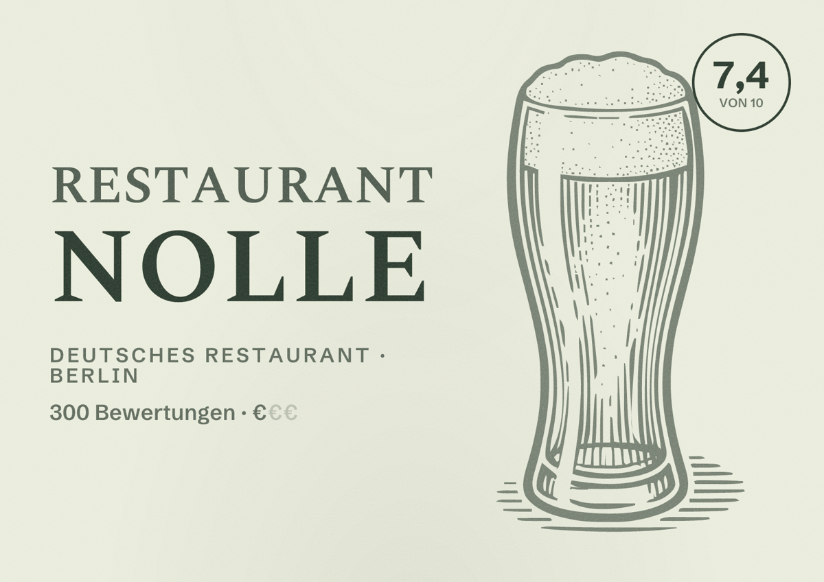 Illustriertes Poster von Restaurant Nolle, Deutsches Restaurant in Berlin: Bewertung 7,4 von 10 aus 300 Bewertungen, Preisniveau €