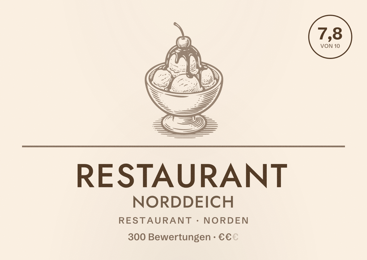 Illustriertes Poster von Restaurant Norddeich, Restaurant in Norden: Bewertung 7,8 von 10 aus 300 Bewertungen, Preisniveau €€