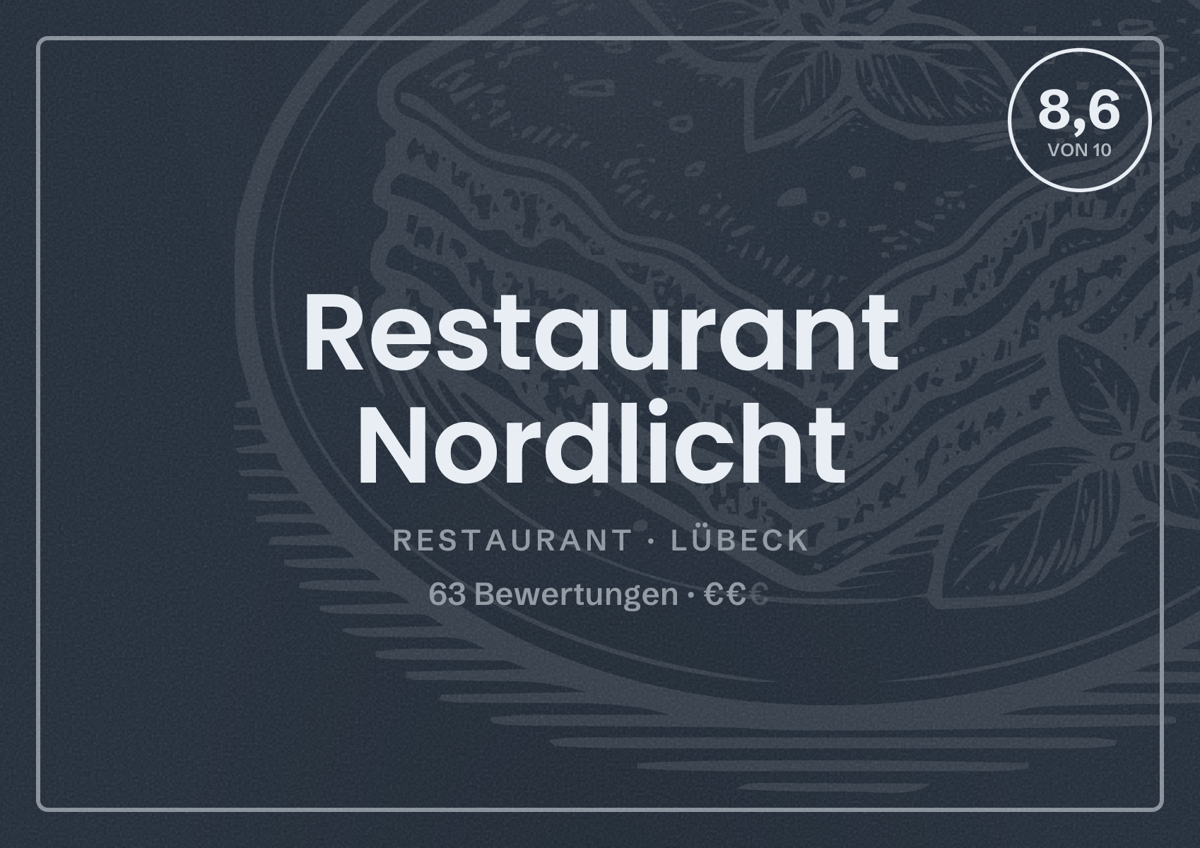 Illustriertes Poster von Restaurant Nordlicht, Restaurant in Lübeck: Bewertung 8,6 von 10 aus 63 Bewertungen, Preisniveau €€