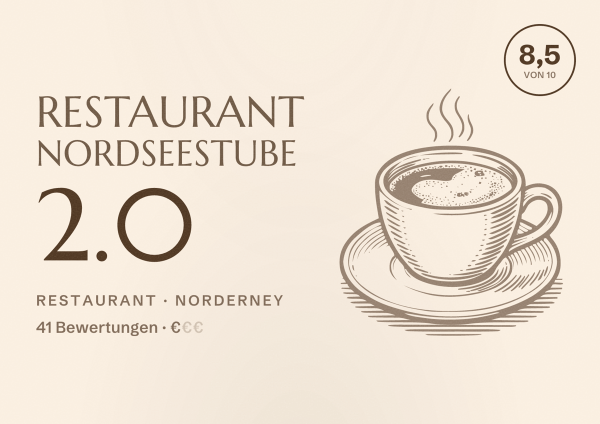 Illustriertes Poster von Restaurant Nordseestube 2.0, Restaurant in Norderney: Bewertung 8,5 von 10 aus 41 Bewertungen, Preisniveau €