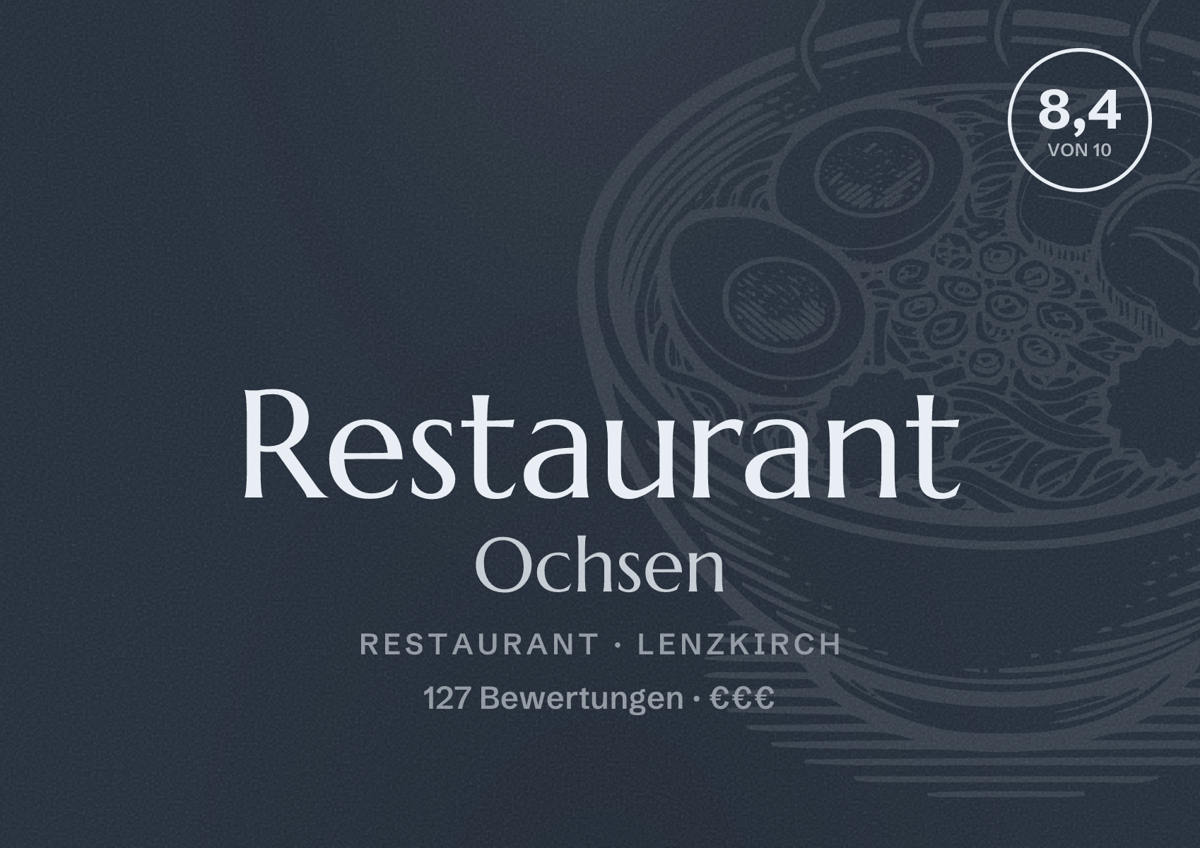 Illustriertes Poster von Restaurant Ochsen, Restaurant in Lenzkirch: Bewertung 8,4 von 10 aus 127 Bewertungen, Preisniveau €€€
