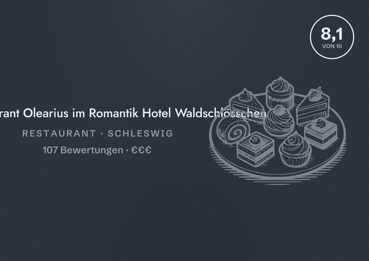Illustriertes Poster von Restaurant Olearius im Romantik Hotel Waldschlösschen, Restaurant in Schleswig: Bewertung 8,1 von 10 aus 107 Bewertungen, Preisniveau €€€