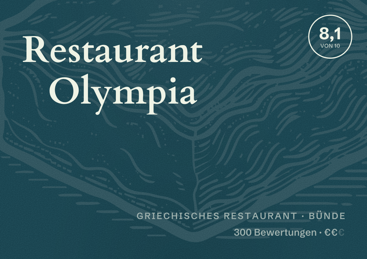Illustriertes Poster von Restaurant Olympia, Griechisches Restaurant in Bünde: Bewertung 8,1 von 10 aus 300 Bewertungen, Preisniveau €€