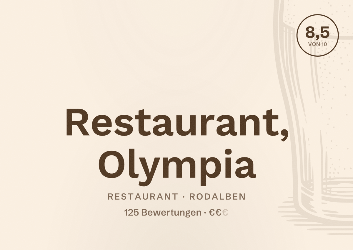Illustriertes Poster von Restaurant, Olympia, Restaurant in Rodalben: Bewertung 8,5 von 10 aus 125 Bewertungen, Preisniveau €€