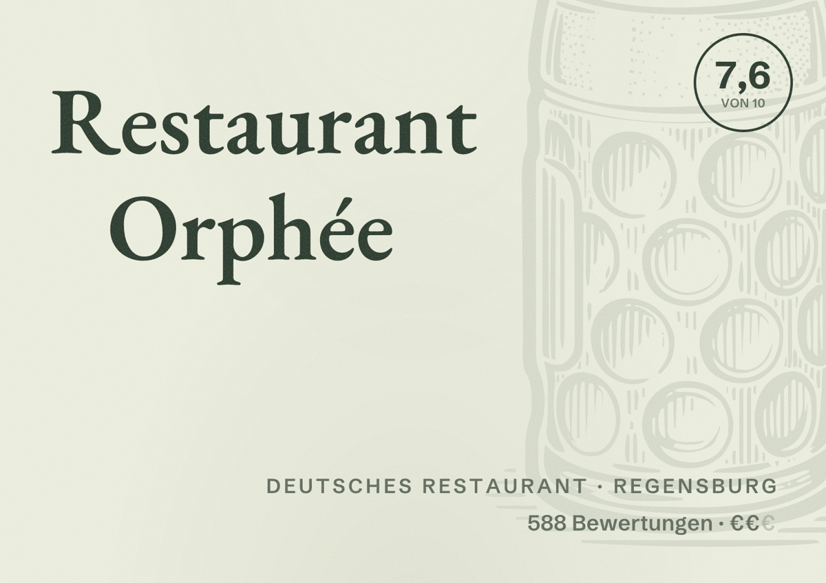 Illustriertes Poster von Restaurant Orphée, Deutsches Restaurant in Regensburg: Gästebewertung 7,6 von 10 aus 588 Bewertungen