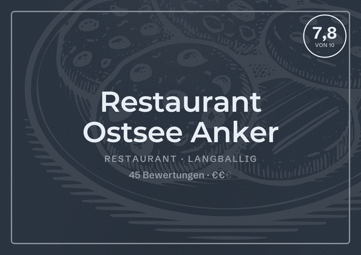 Illustriertes Poster von Restaurant Ostsee Anker, Restaurant in Langballig: Bewertung 7,8 von 10 aus 45 Bewertungen, Preisniveau €€