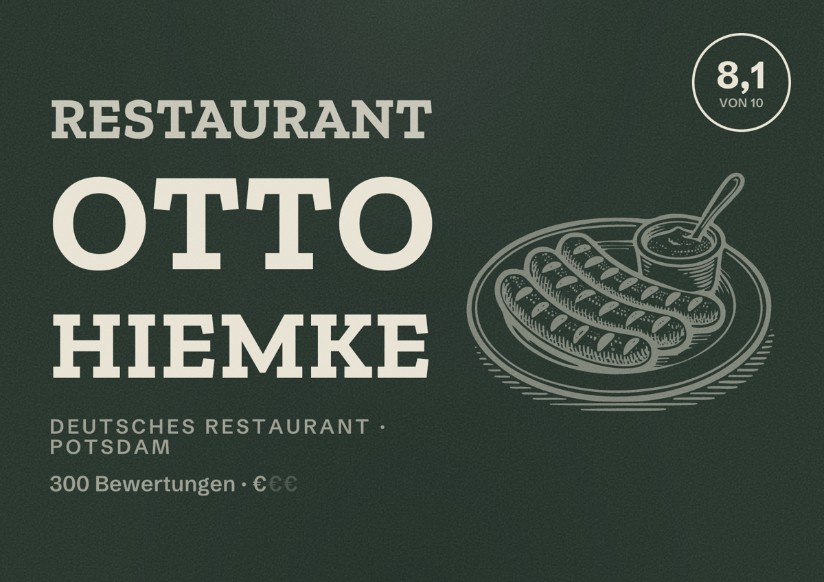 Illustriertes Poster von Restaurant Otto Hiemke, Deutsches Restaurant in Potsdam: Bewertung 8,1 von 10 aus 300 Bewertungen, Preisniveau €