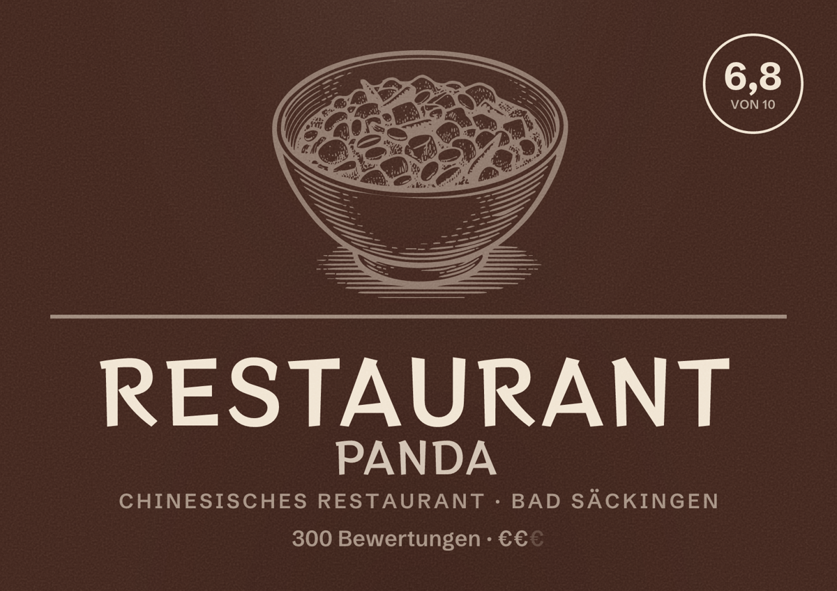 Illustriertes Poster von Restaurant Panda, Chinesisches Restaurant in Bad Säckingen: Bewertung 6,8 von 10 aus 300 Bewertungen, Preisniveau €€