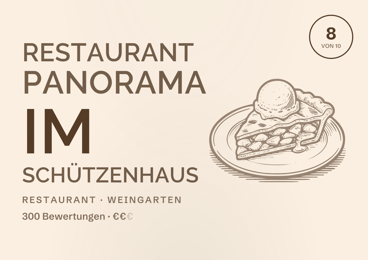 Illustriertes Poster von Restaurant Panorama im Schützenhaus, Restaurant in Weingarten: Bewertung 8 von 10 aus 300 Bewertungen, Preisniveau €€