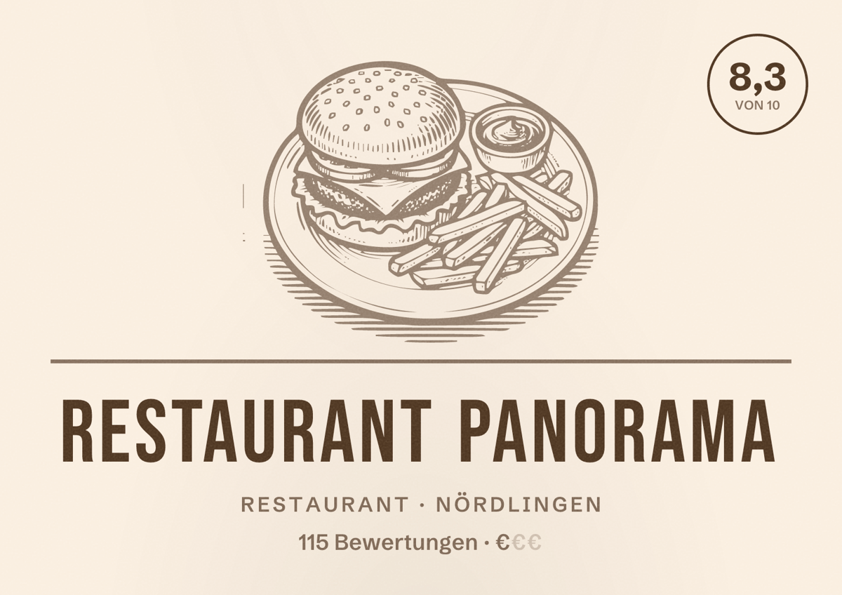 Illustriertes Poster von Restaurant Panorama, Restaurant in Nördlingen: Bewertung 8,3 von 10 aus 115 Bewertungen, Preisniveau €