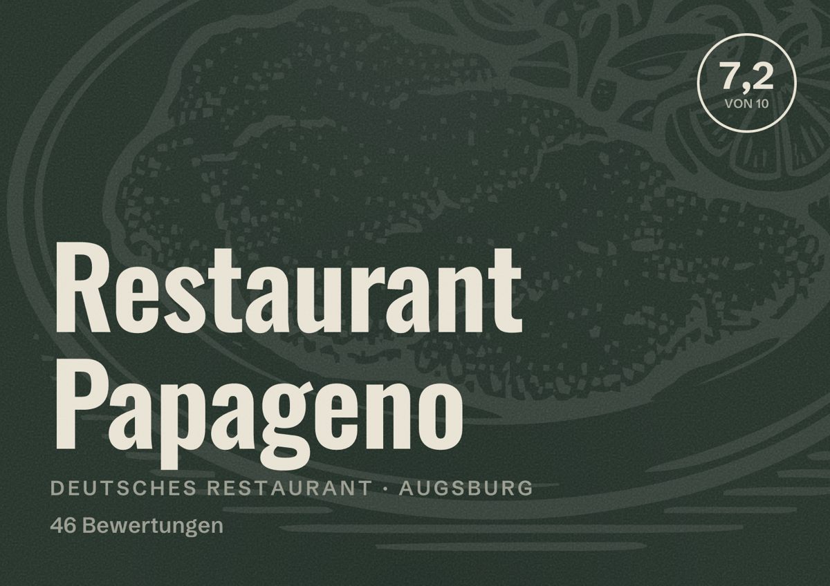 Illustriertes Poster von Restaurant Papageno, Deutsches Restaurant in Augsburg: Bewertung 7,2 von 10 aus 46 Bewertungen