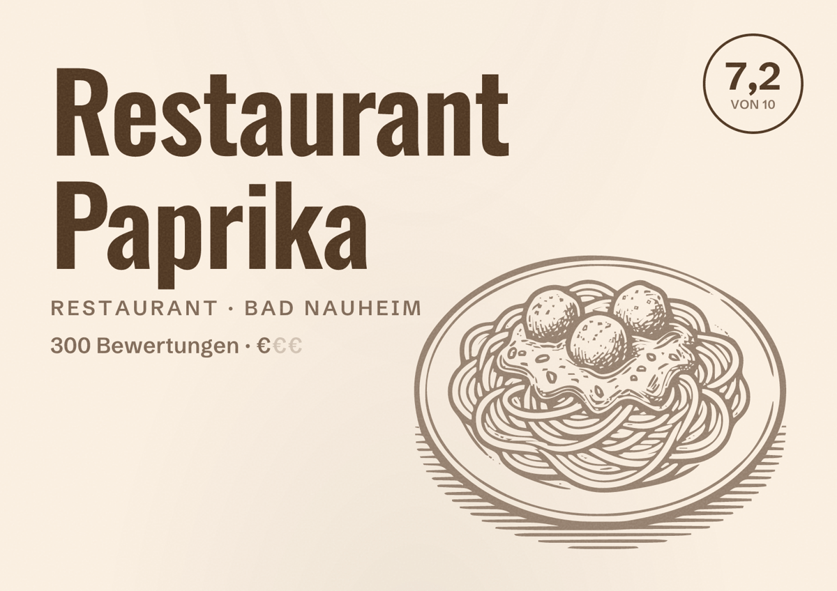 Illustriertes Poster von Restaurant Paprika, Restaurant in Bad Nauheim: Bewertung 7,2 von 10 aus 300 Bewertungen, Preisniveau €