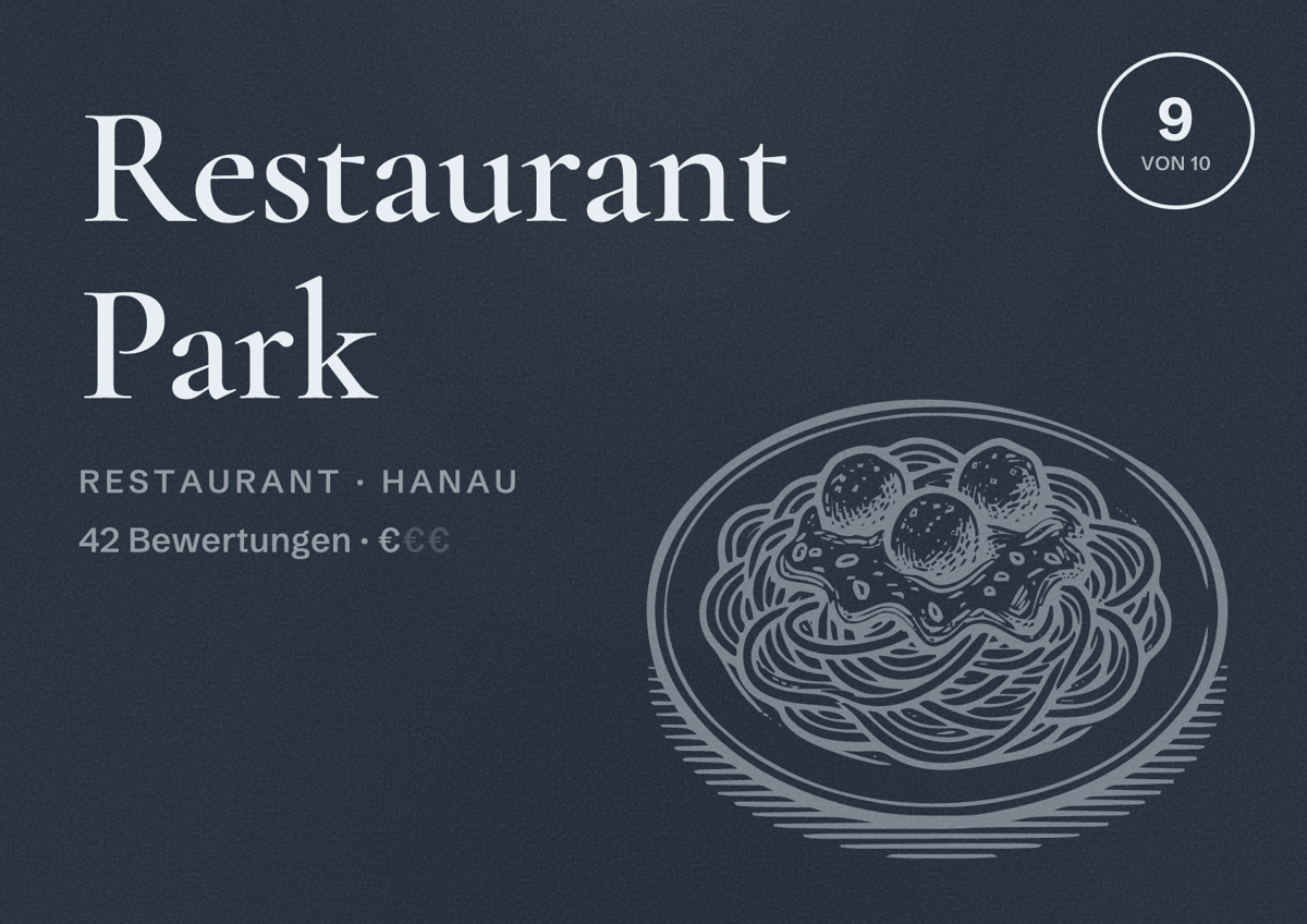 Illustriertes Poster von Restaurant Park, Restaurant in Hanau: Bewertung 9 von 10 aus 42 Bewertungen, Preisniveau €