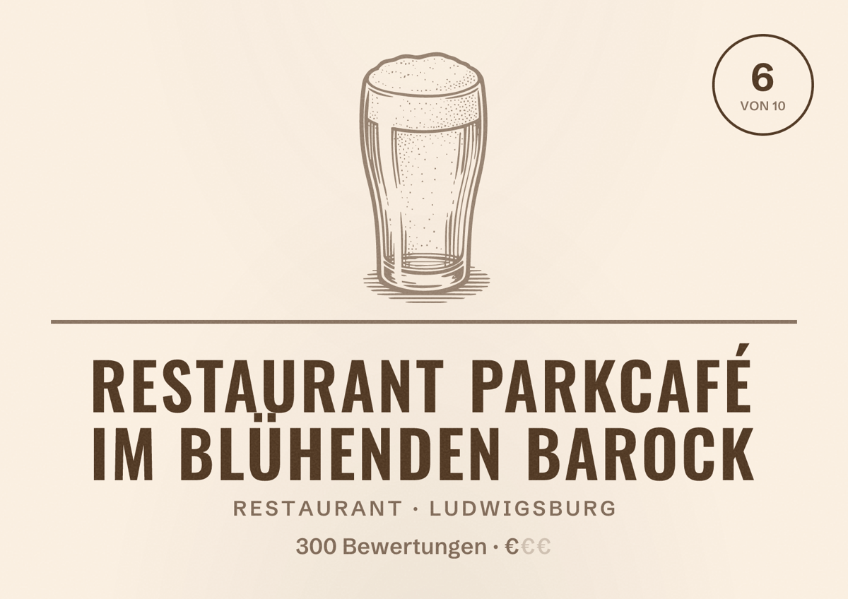 Illustriertes Poster von Restaurant Parkcafé im Blühenden Barock, Restaurant in Ludwigsburg: Bewertung 6 von 10 aus 300 Bewertungen, Preisniveau €