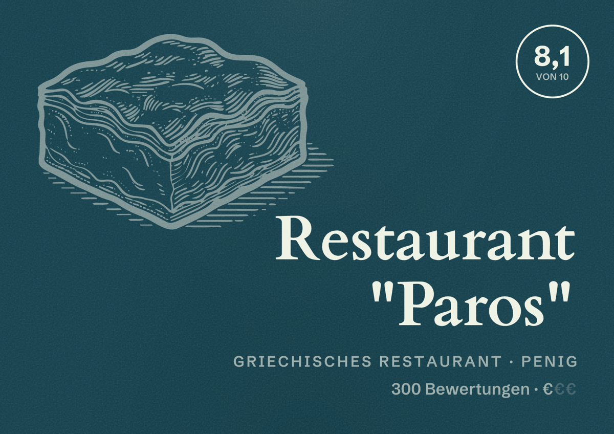Illustriertes Poster von Restaurant "Paros", Griechisches Restaurant in Penig: Bewertung 8,1 von 10 aus 300 Bewertungen, Preisniveau €