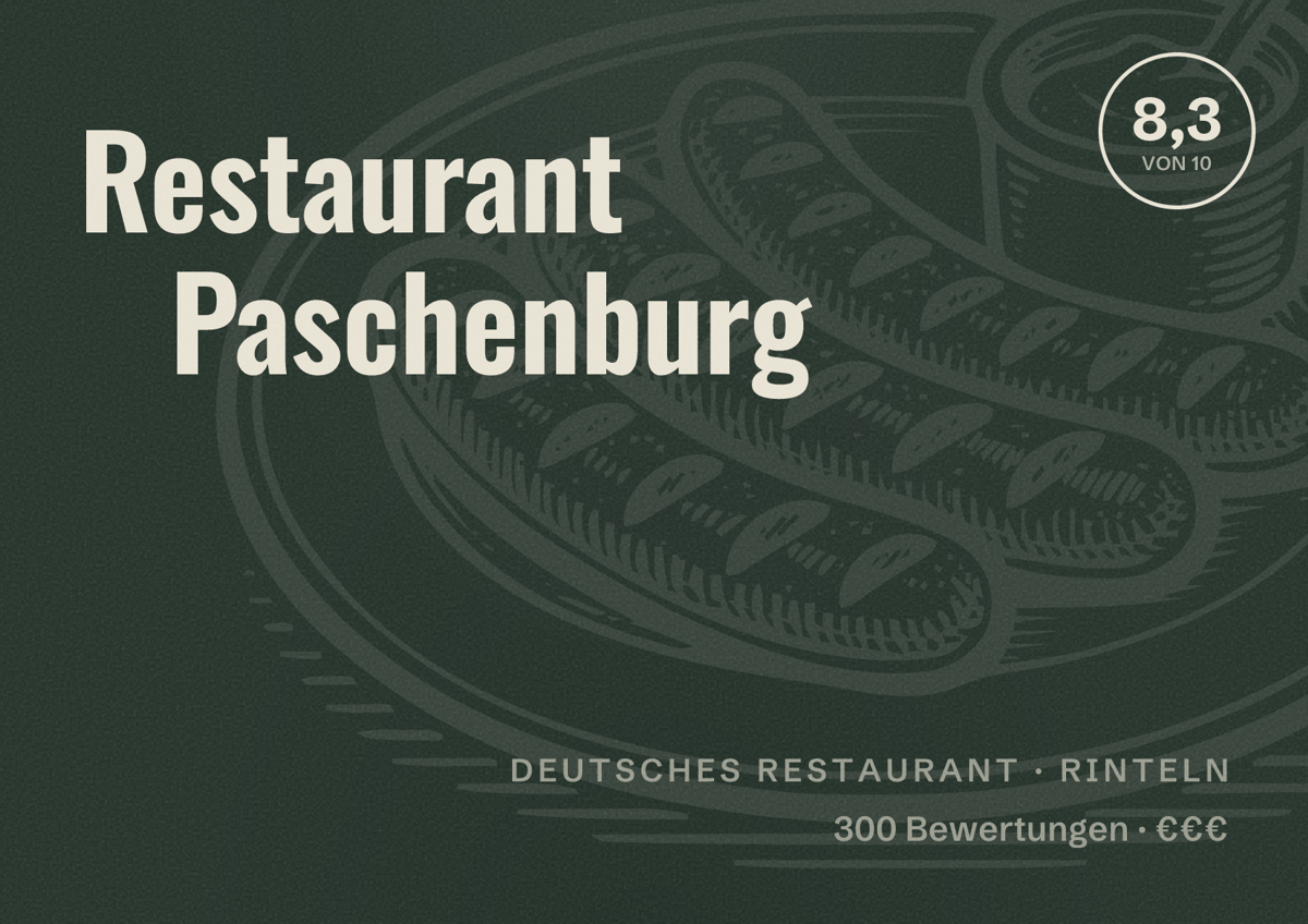 Illustriertes Poster von Restaurant Paschenburg, Deutsches Restaurant in Rinteln: Bewertung 8,3 von 10 aus 300 Bewertungen, Preisniveau €€€