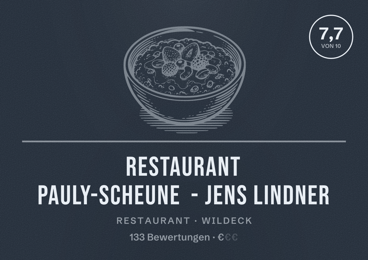 Illustriertes Poster von Restaurant Pauly-Scheune - Jens Lindner, Restaurant in Wildeck: Bewertung 7,7 von 10 aus 133 Bewertungen, Preisniveau €