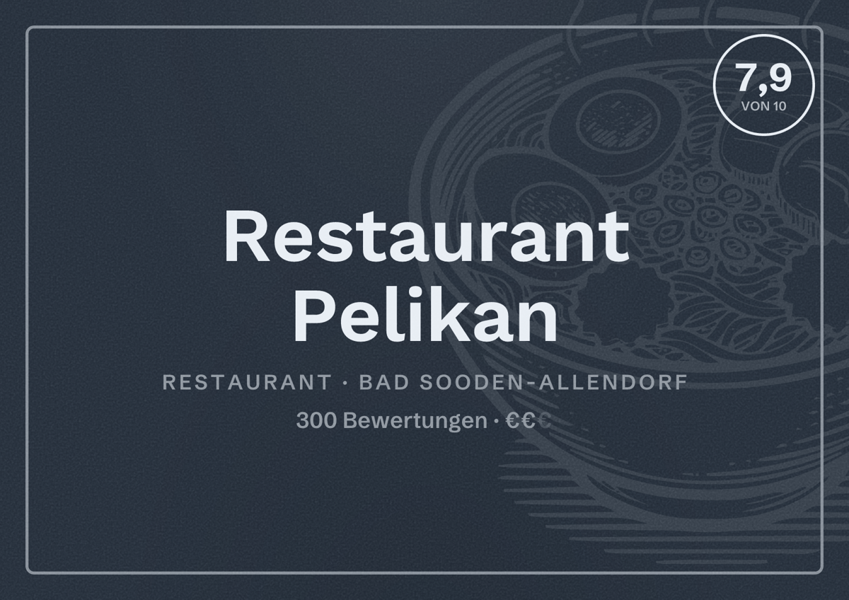 Illustriertes Poster von Restaurant Pelikan, Restaurant in Bad Sooden-Allendorf: Bewertung 7,9 von 10 aus 300 Bewertungen, Preisniveau €€