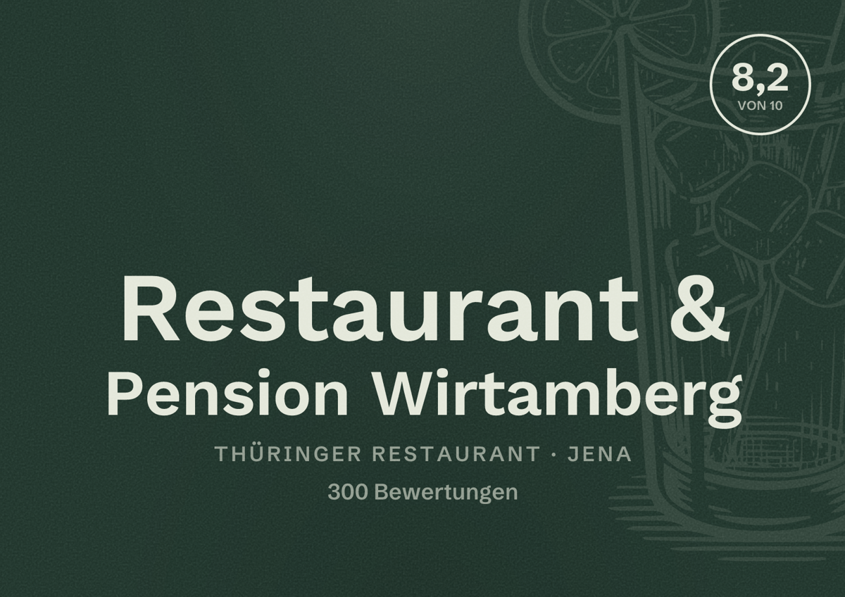 Illustriertes Poster von Restaurant & Pension Wirtamberg, Thüringer Restaurant in Jena: Bewertung 8,2 von 10 aus 300 Bewertungen