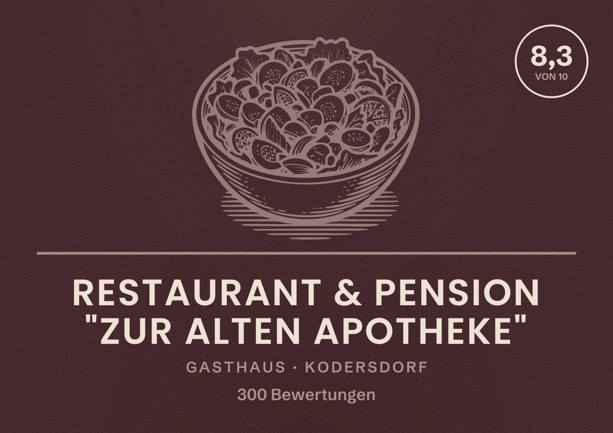 Illustriertes Poster von Restaurant & Pension "Zur Alten Apotheke", Gasthaus in Kodersdorf: Bewertung 8,3 von 10 aus 300 Bewertungen