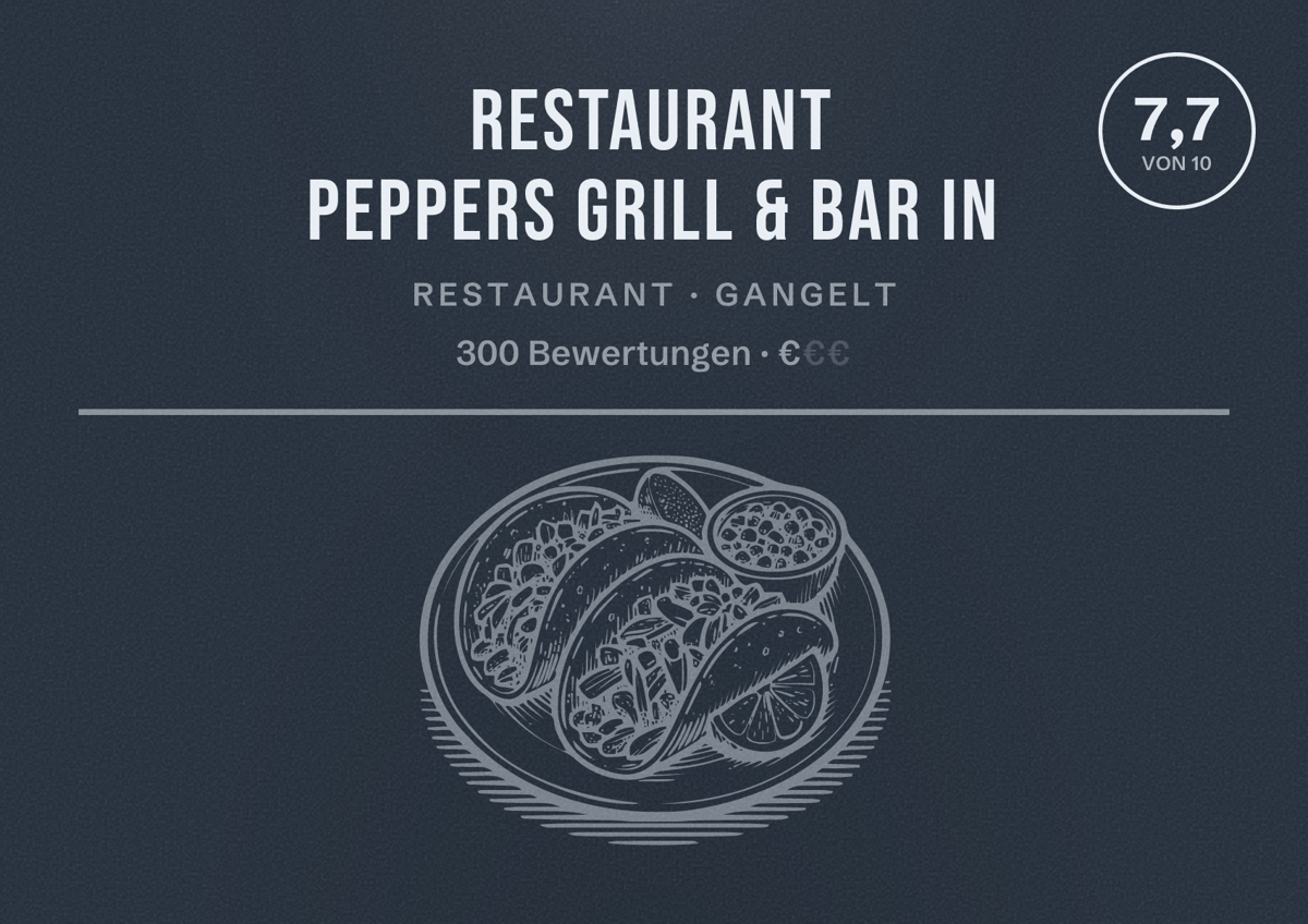 Illustriertes Poster von Restaurant Peppers Grill & Bar in, Restaurant in Gangelt: Bewertung 7,7 von 10 aus 300 Bewertungen, Preisniveau €